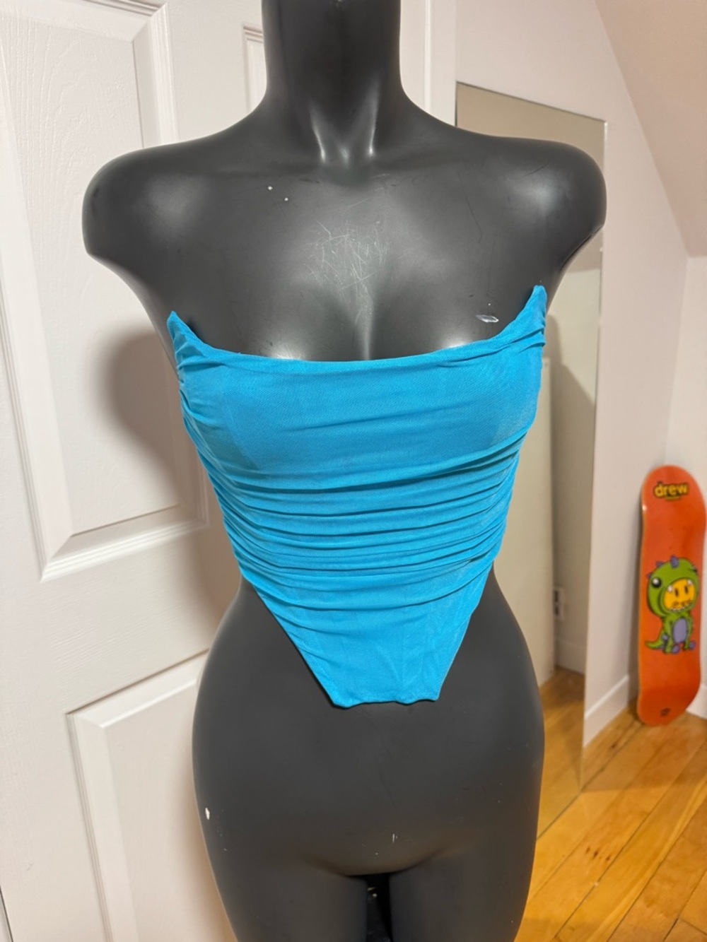 Bright Blue Strapless Ruched Bandeau Top